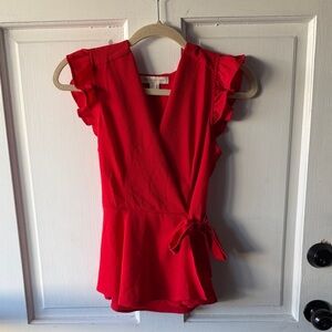 Monteau Red Ruffle Sleeve Blouse